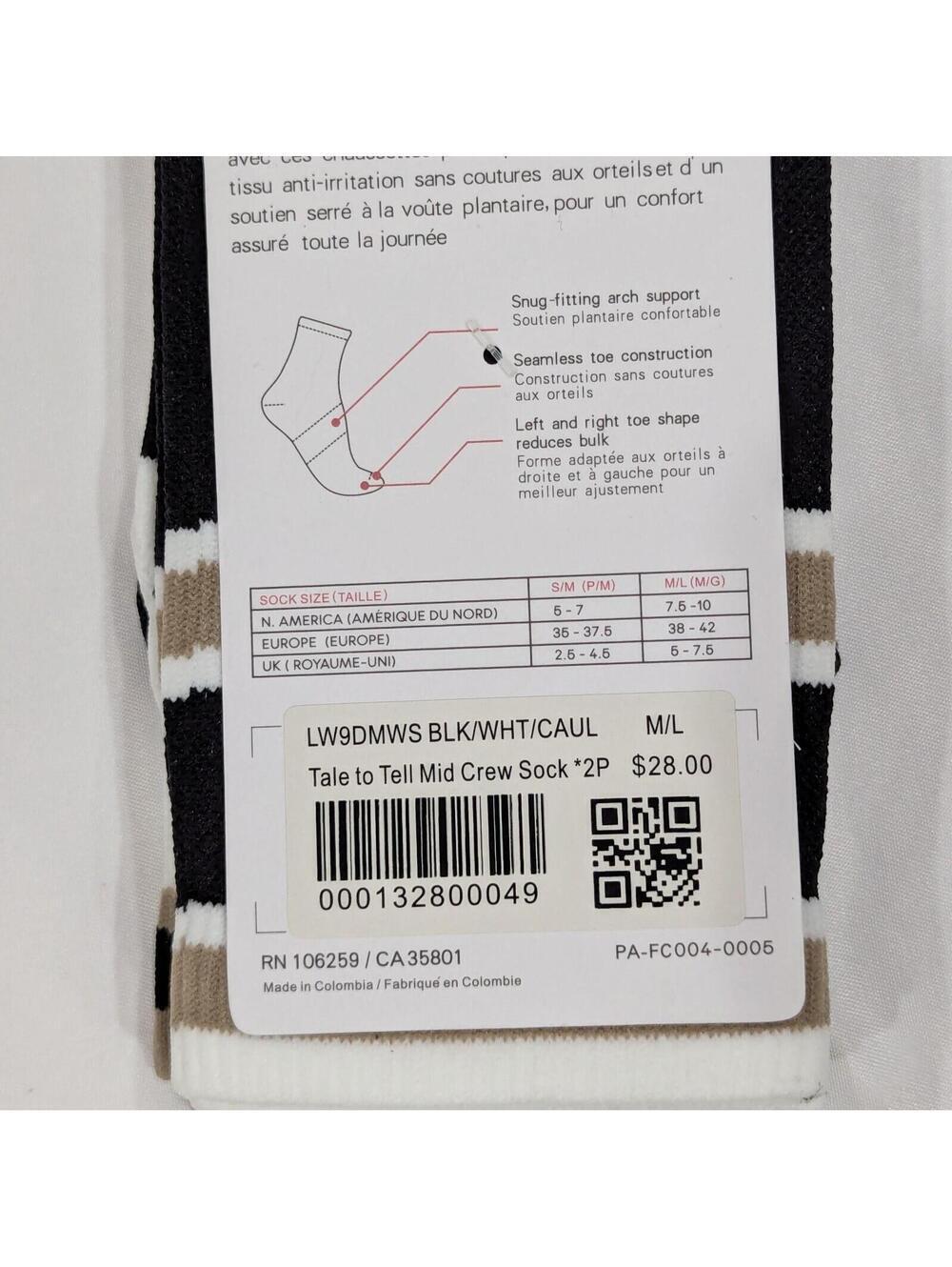Lululemon Tale to Tell Mid Crew Sock M/L 2 Pack — Black / White / Cafe Au Lait - Picture 8 of 8